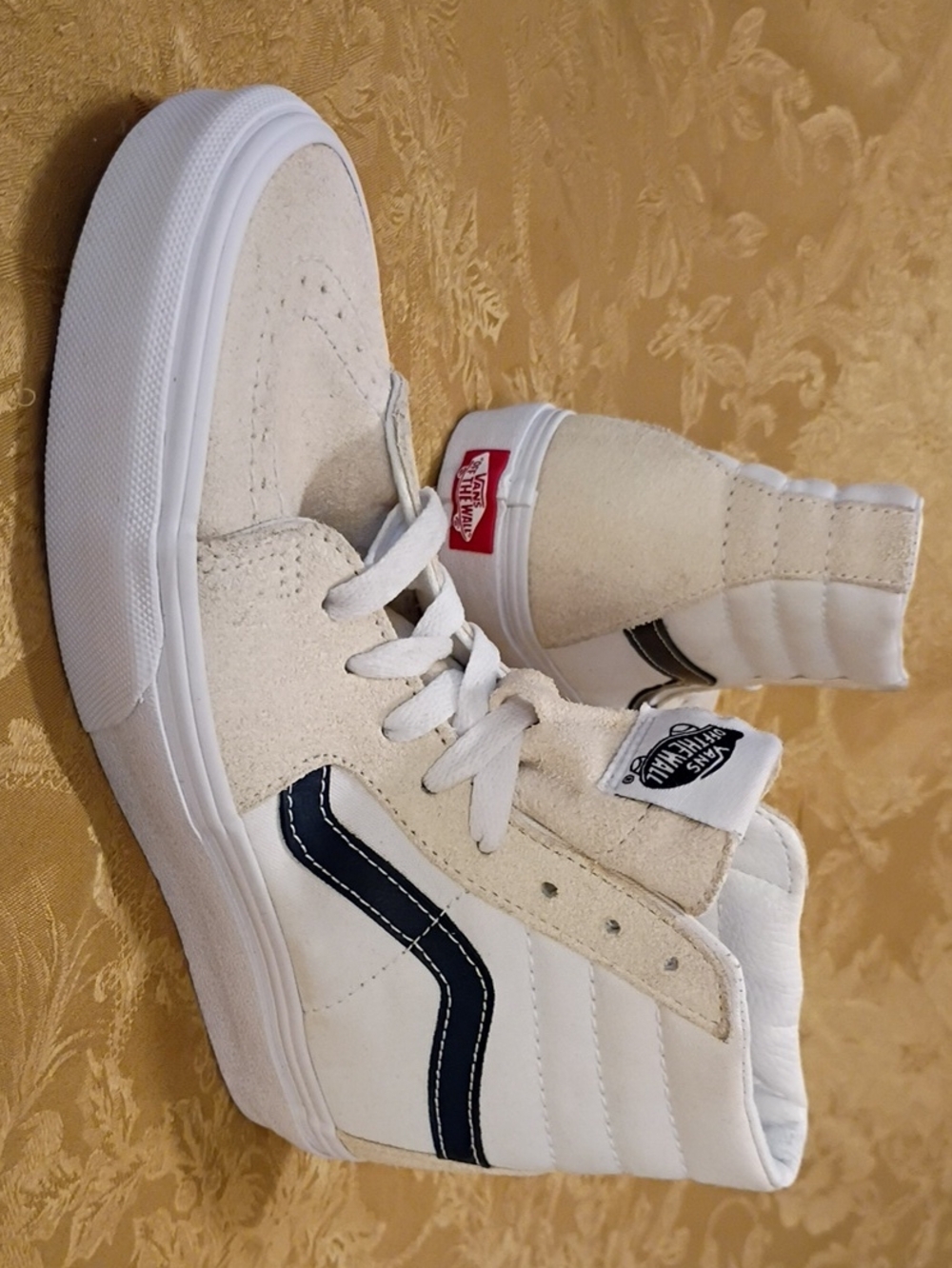 Vans Sk8-Hi Reissue  Sneakers  Cream Suede & Canvas & Navy Women's 6.5 Men's 5.0